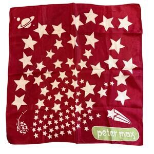 Rare Vintage 70s Peter Max Shooting Star Solar System Scarf Red
